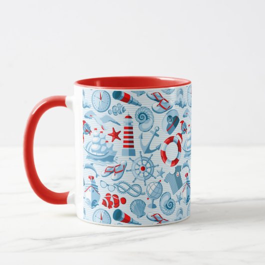 Mug Motif blanc et bleu rouge nautique (Gauche)
