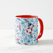 Mug Motif blanc et bleu rouge nautique (Devant droit)