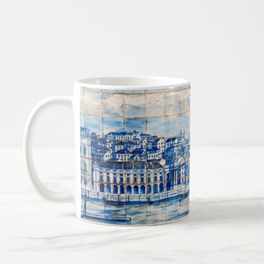Mug motif bleu de porcelaine de tuile de peinture de (Gauche)