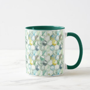 Mug Motif bleu et vert de Honycomb d'aquarelle