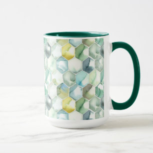 Mug Motif bleu et vert de Honycomb d'aquarelle