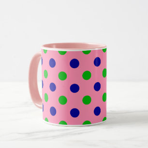 Mug Motif bleu et vert sur pois roses