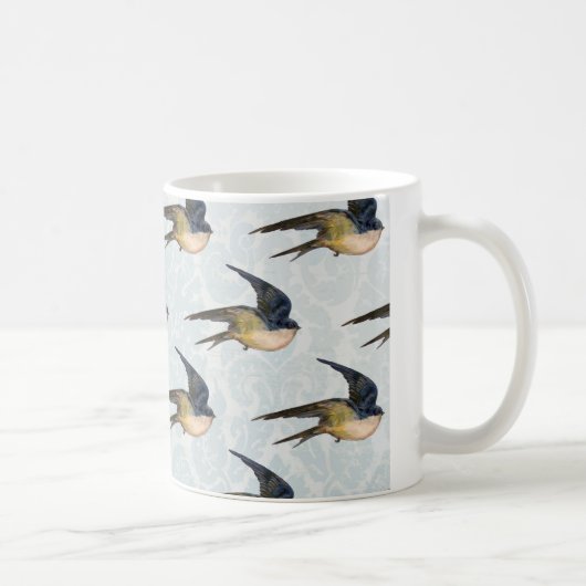Mug Motif bleu vintage d'oiseaux d'hirondelle (Droite)