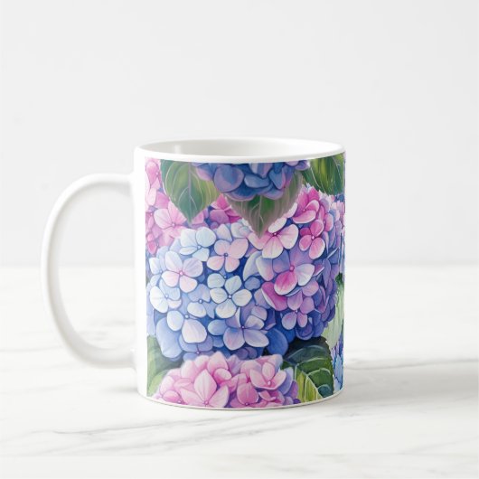 Mug Motif bleu violet rose Hydrangea (Gauche)
