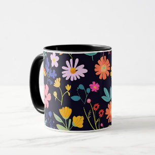 Mug Motif bohémien floral coloré et fantaisiste foncé