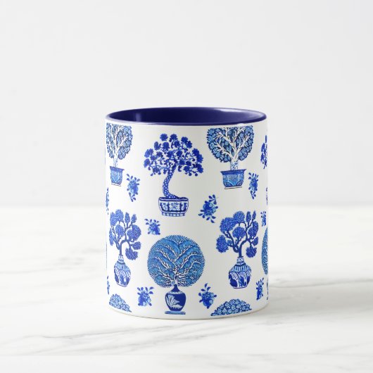 Mug Motif Bonsai Trees en Bleu et Blanc Cobalt (Centre)