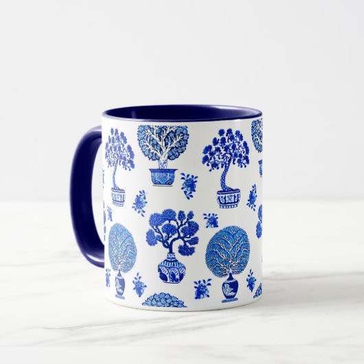 Mug Motif Bonsai Trees en Bleu et Blanc Cobalt (Devant gauche)