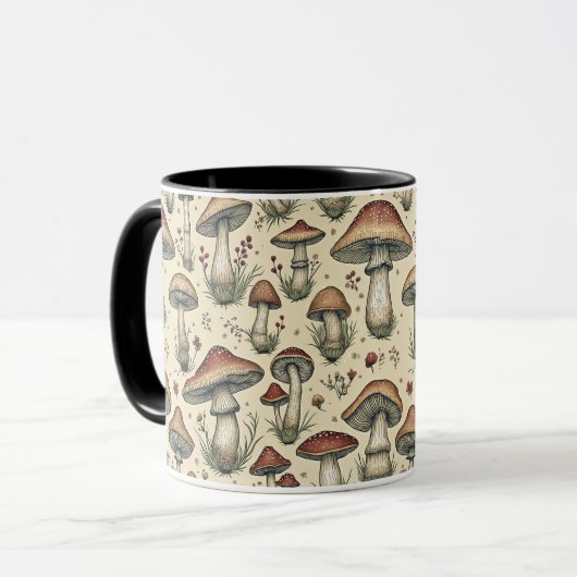 Mug Motif botanique de Champignons en Brown et beige (Devant gauche)