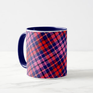 Mug Motif carreaux tartan bleu marine rouge rose