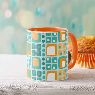 Mug Motif Carrés et Points de Style Milieu de Siècle S