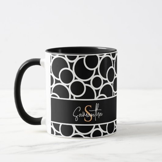 Mug Motif Cercle noir et blanc avec Monogramme (Gauche)