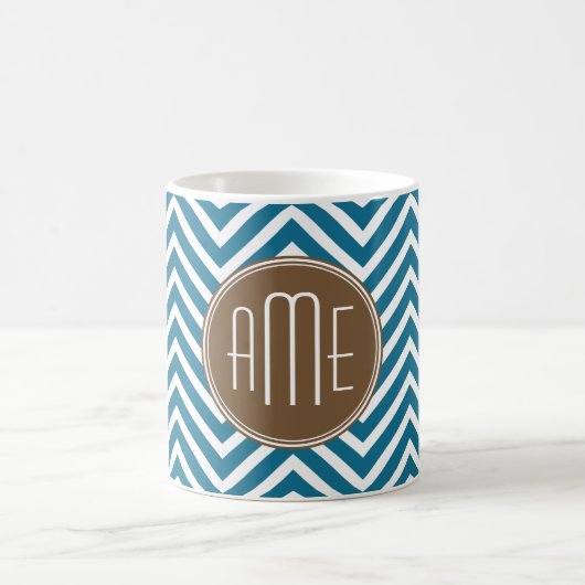 Mug Motif chevron chocolat et sarcelle avec monogramme (Centre)