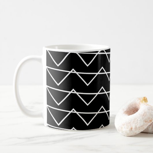 Mug Motif Chevron Stripe Zigzag noir et blanc (Avec donut)