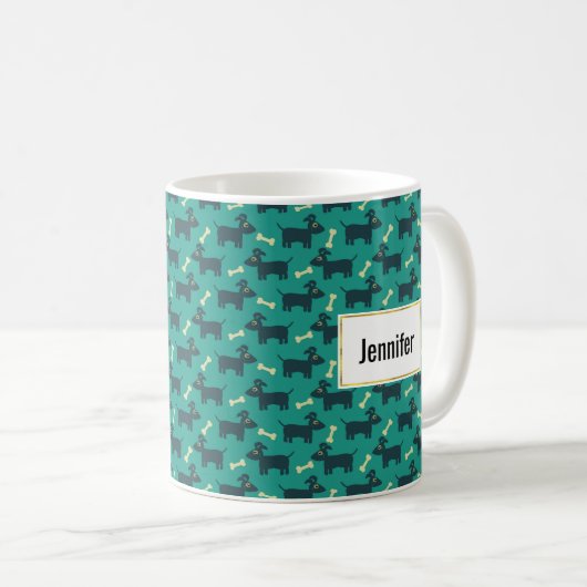 Mug Motif chien mignon avec os sur Arrière - plan vert (Devant droit)