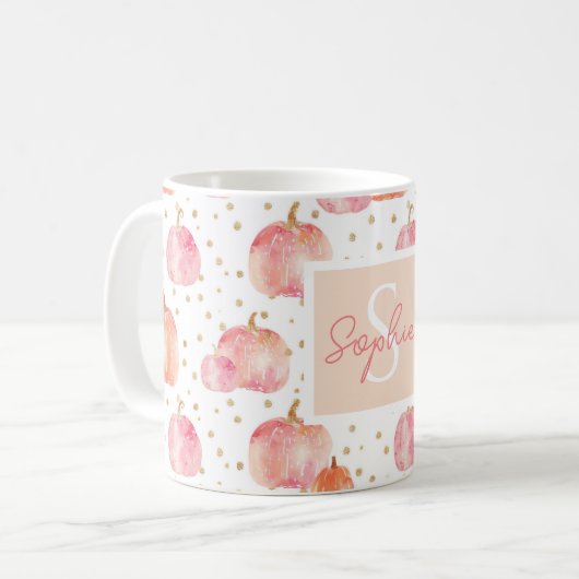 Mug Motif Citrouille aquarelle avec nom (Devant gauche)