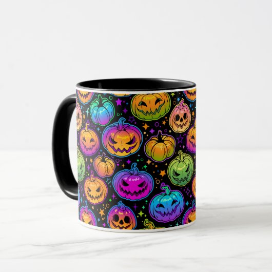 Mug Motif Citrouille d'Halloween brillant et multicolo (Devant gauche)