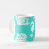 Mug Motif Côtier Turquoise Et Blanc (Devant gauche)