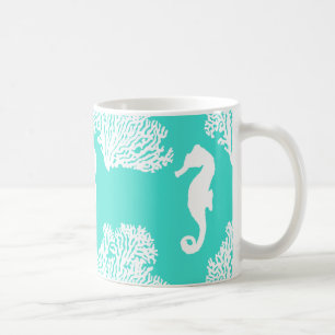 Mug Motif Côtier Turquoise Et Blanc
