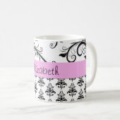 Mug Motif Damas, Damas noir et blanc, Votre nom (Devant droit)