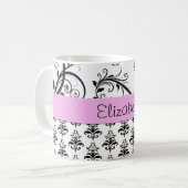 Mug Motif Damas, Damas noir et blanc, Votre nom (Devant gauche)