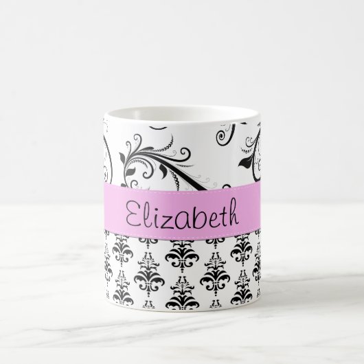 Mug Motif Damas, Damas noir et blanc, Votre nom (Centre)