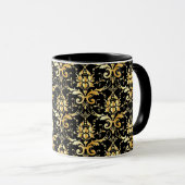 Mug Motif damassé or sur fond noir (Devant droit)