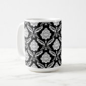 Mug Motif Damassé Rococo Blanc sur Noir (Devant gauche)