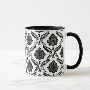 Mug Motif Damassé Rococo Noir sur Blanc