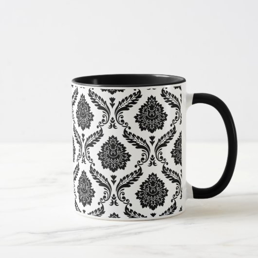 Mug Motif Damassé Rococo Noir sur Blanc (Droite)