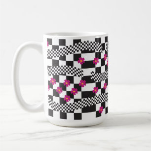 Mug Motif damier rétro avec fleurs