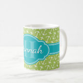 Mug Motif d'Ancre blanc vert Turquoise Monogramme (Devant droit)