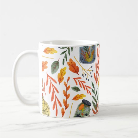 Mug Motif d'aquarelle avec feuillage d'automne. (Gauche)