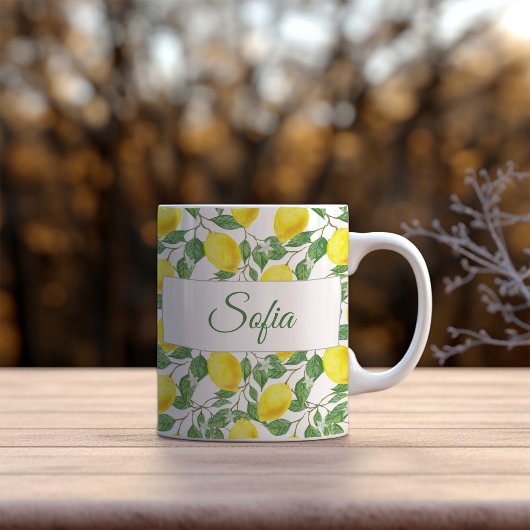 Mug Motif d'aquarelle de citron jaune rustique