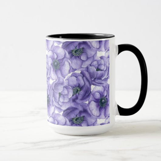Mug Motif d'aquarelle de fleurs d'anémone violet (Droite)