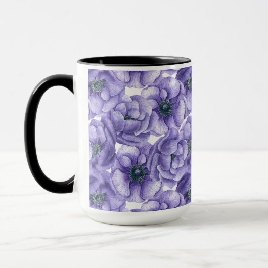 Mug Motif d'aquarelle de fleurs d'anémone violet (Gauche)