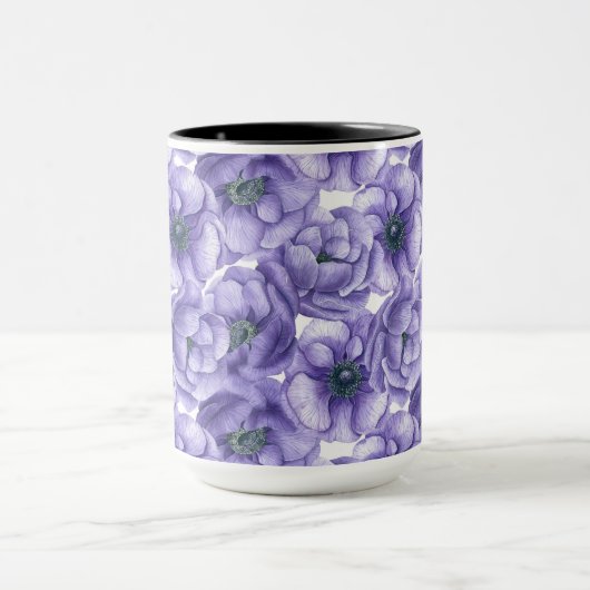 Mug Motif d'aquarelle de fleurs d'anémone violet (Centre)