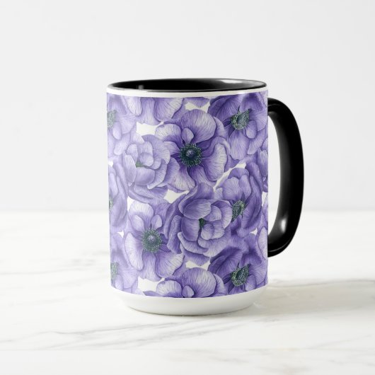 Mug Motif d'aquarelle de fleurs d'anémone violet (Devant droit)