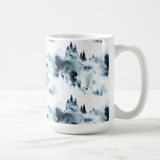 Mug Motif d'aquarelle de la forêt bleue de minuit (Droite)