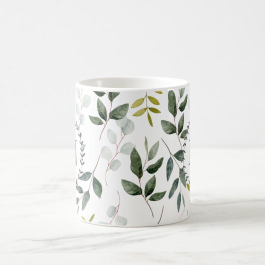 Mug Motif d'aquarelle Feuille vert monogramme (Centre)