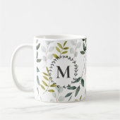 Mug Motif d'aquarelle Feuille vert monogramme (Gauche)
