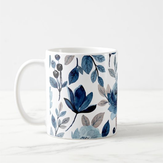 Mug Motif d'aquarelle florale de la marine Bleu Berry (Gauche)