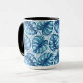 Mug Motif d'aquarelle Monstera bleu (Devant gauche)