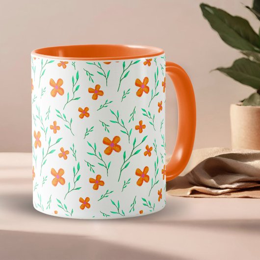 Mug Motif d'aquarelle Orange Flowers et Twigs