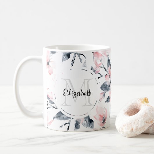 Mug Motif d'aquarelle rose et gris (Avec donut)