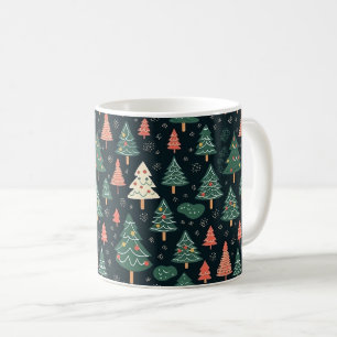 Mug Motif d'arbre de Noël vert et corail festif