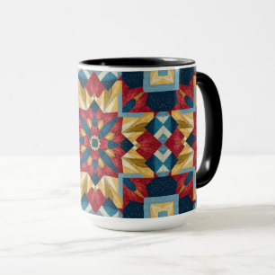 Mug motif d'art de bloc de patchwork géométrique vinta