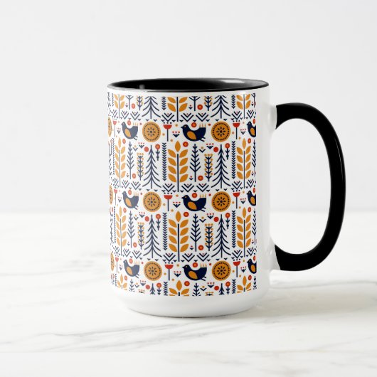 Mug Motif d'art populaire d'oiseau d'automne (Droite)