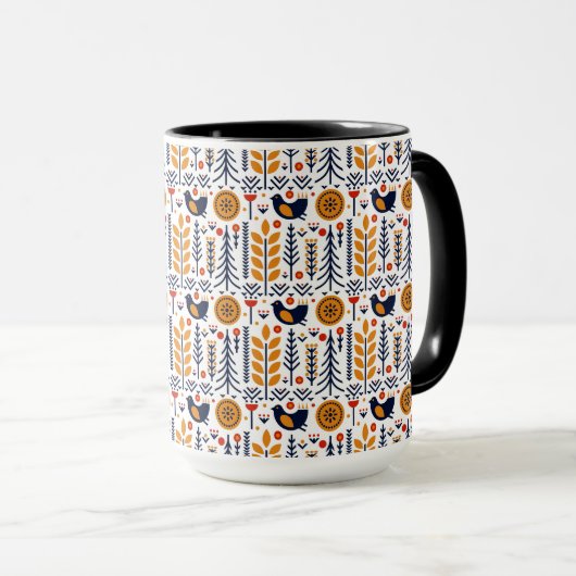 Mug Motif d'art populaire d'oiseau d'automne (Devant droit)