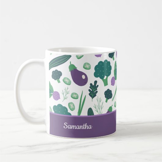 Mug Motif d'aubergine et de brocoli avec nom Purple (Gauche)