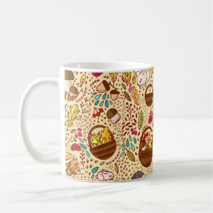 Mug Motif d'automne. Panier avec feuilles, branches et
